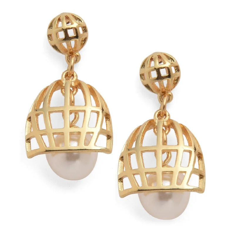 Drop Earrings for Bridesmaids Look -Gold Plated Dome Shaped Trendy Earrings