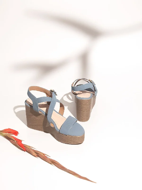 Stylish sandals for women with metallic accents and sleek, minimalist style-Women Blue Solid Wedge Heels