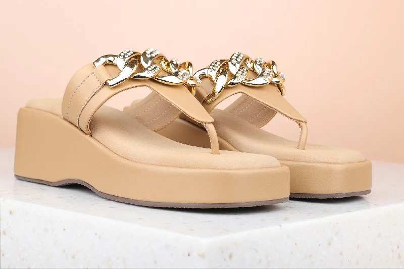 Comfortable sandals for women with adjustable Velcro straps for a perfect fit-Women Beige Wedge Sandal Heels