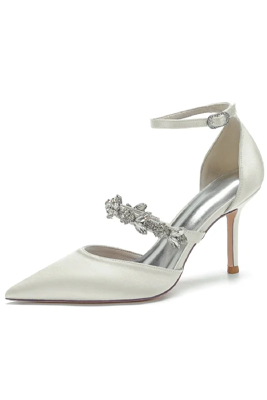 Comfortable sandals for women with padded straps and soft footbed for long wear-Ivory Rhinestone Pointed High Heels