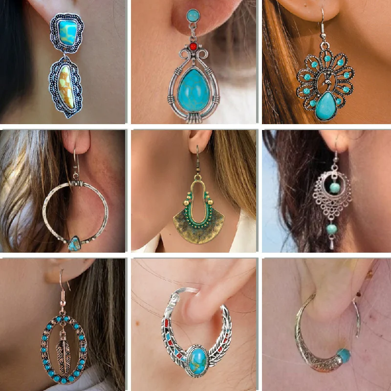 Star Shaped Drop Earrings for Charm -Wholesale Bohemian Turquoise Alloy Geometric Earrings