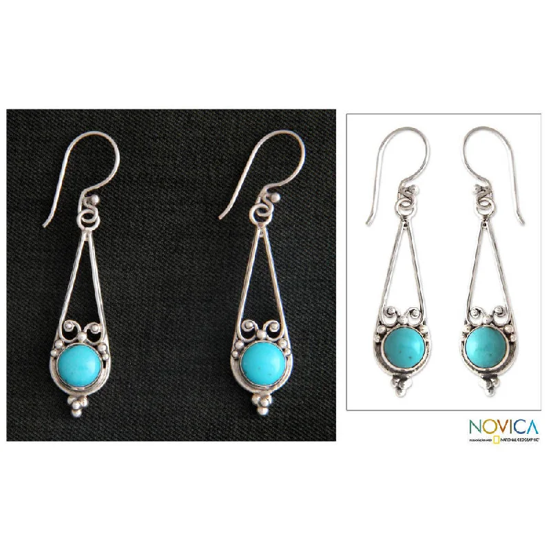 Silver Drop Earrings for Men -Handmade Sterling Silver 'Destiny' Turquoise Earrings (Indonesia)