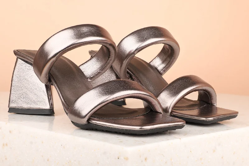 Stylish sandals for women with metallic accents and sleek, minimalist style-Women Pewter Embellished Block Heels