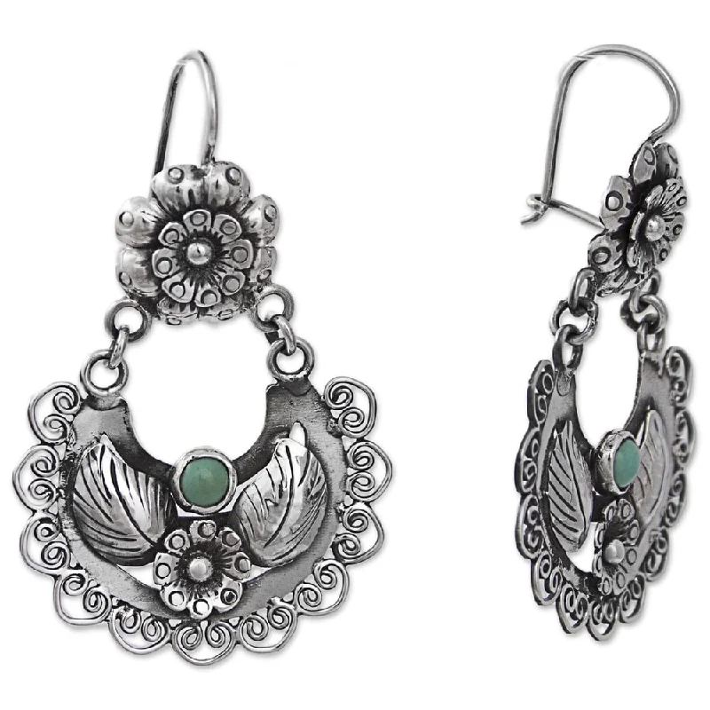 Magnetic Closure Drop Earrings for Easy -Sterling Silver Floral Thoughts Turquoise Earrings - 1.8*1.2