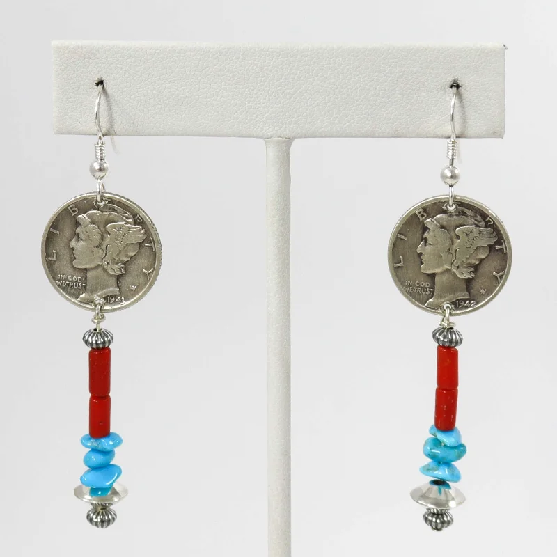 Small Drop Earrings for Delicate -Mercury Dime Earrings