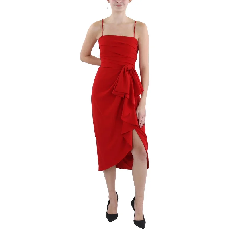 Strapless Dresses for Glamorous -ML Monique Lhuillier Womens Pleated Mid Calf Wrap Dress