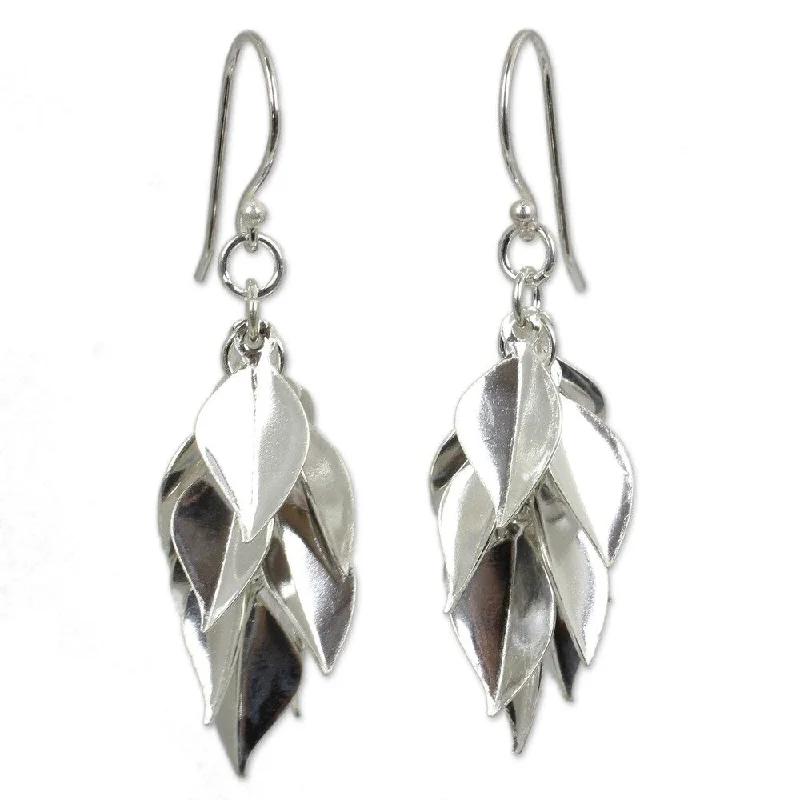 Leverback Drop Earrings for Comfort -NOVICA Handmade Silver Leaves Sterling Silver Earrings - 1.8*0.4