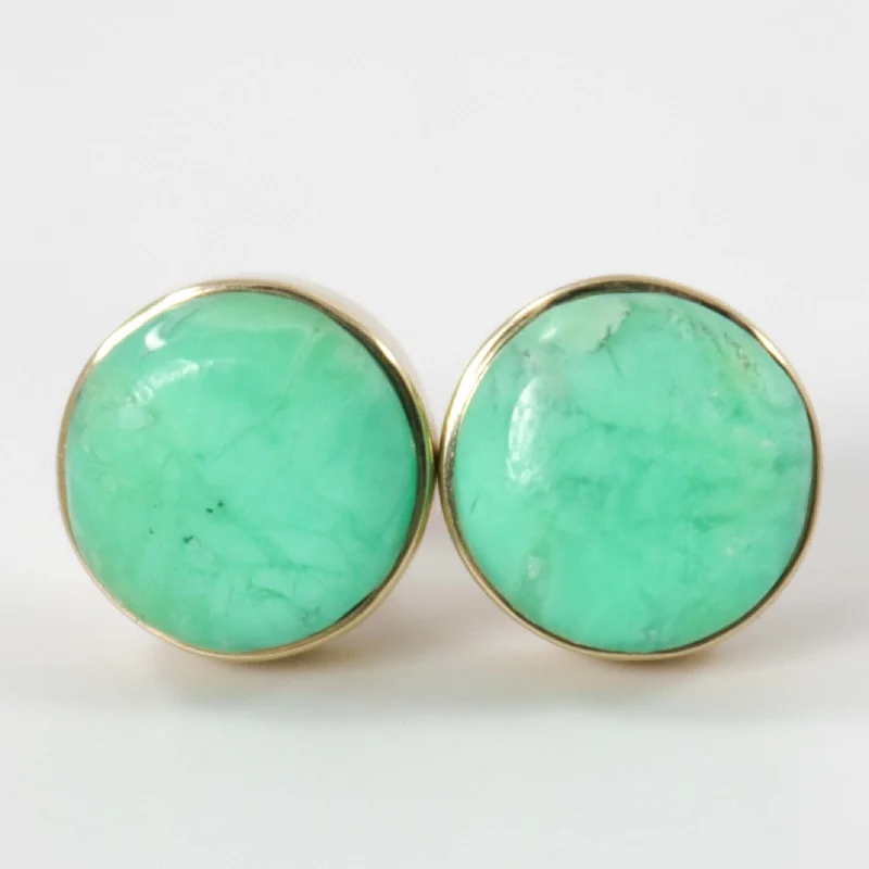 Vintage Drop Earrings with Patina -Gold and Chrysoprase Earrings