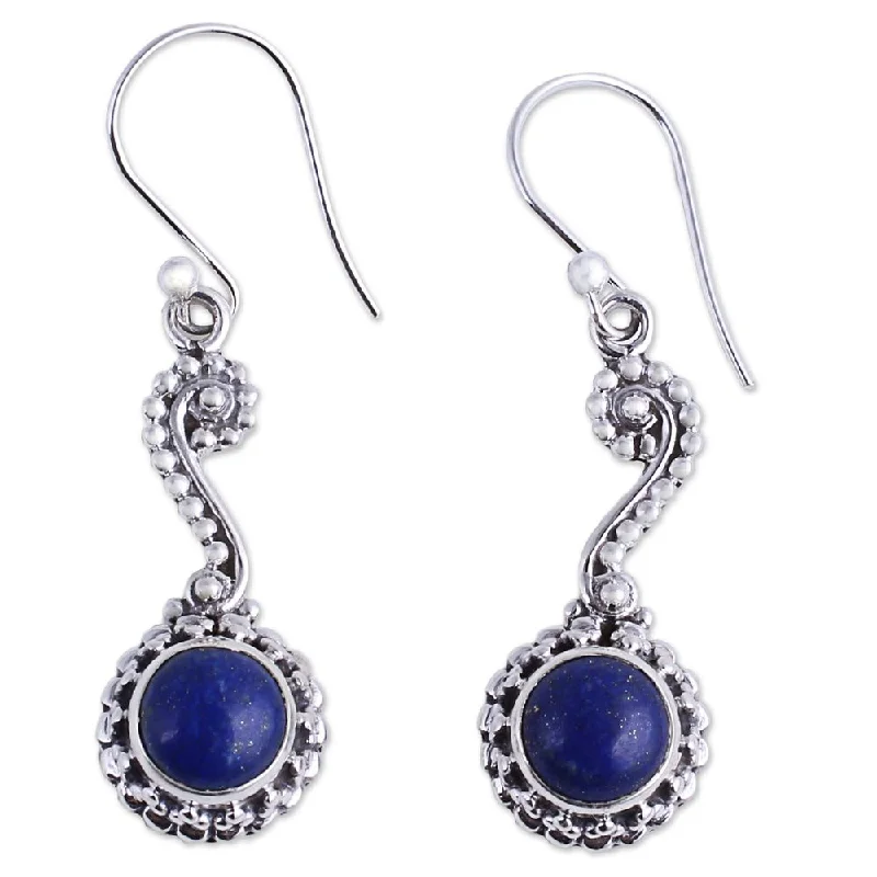 Round Drop Earrings for Classic -Sterling Silver 'Marina' Lapis Lazuli Earrings