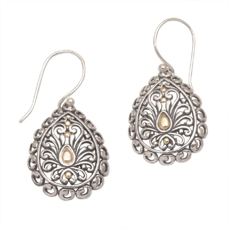 Gold Drop Earrings for Women -NOVICA Handmade Gold Accented Sterling Silver Everlasting Memory Earrings (Indonesia) - 1.4*0.5