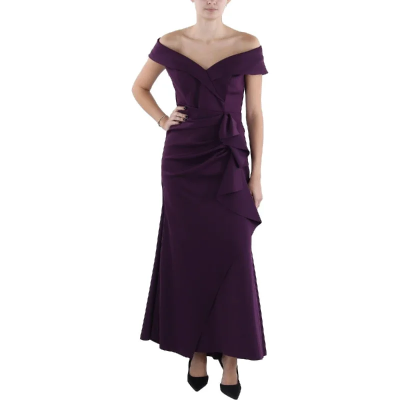 Flared Dresses for Retro -Xscape Womens Petites Off-The-Shoulder Long Evening Dress