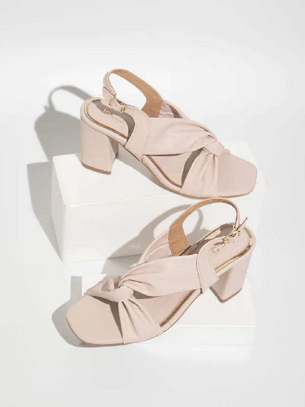 Comfortable sandals for men with cushioned footbed and water-friendly design-Women Beige Solid Block Heels