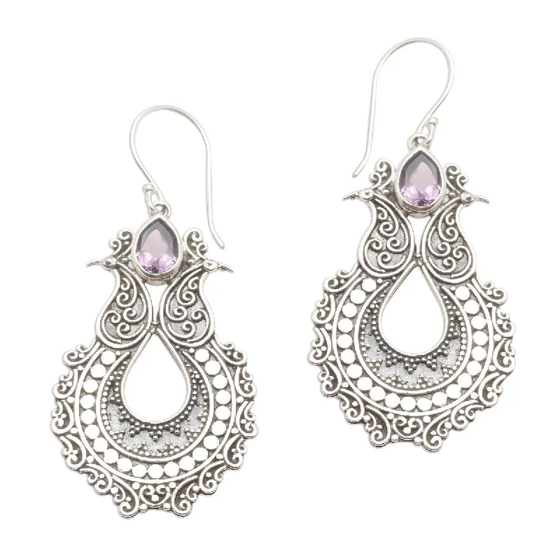 Drop Earrings for Casual Outfit -NOVICA Sky's Heart in Purple, Amethyst dangle earrings - 2*1