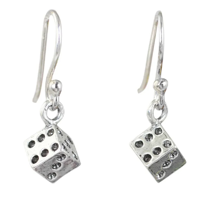 Drop Earrings with Polished Shine -Sterling Silver 'Lucky Dice' Earrings (Thailand)