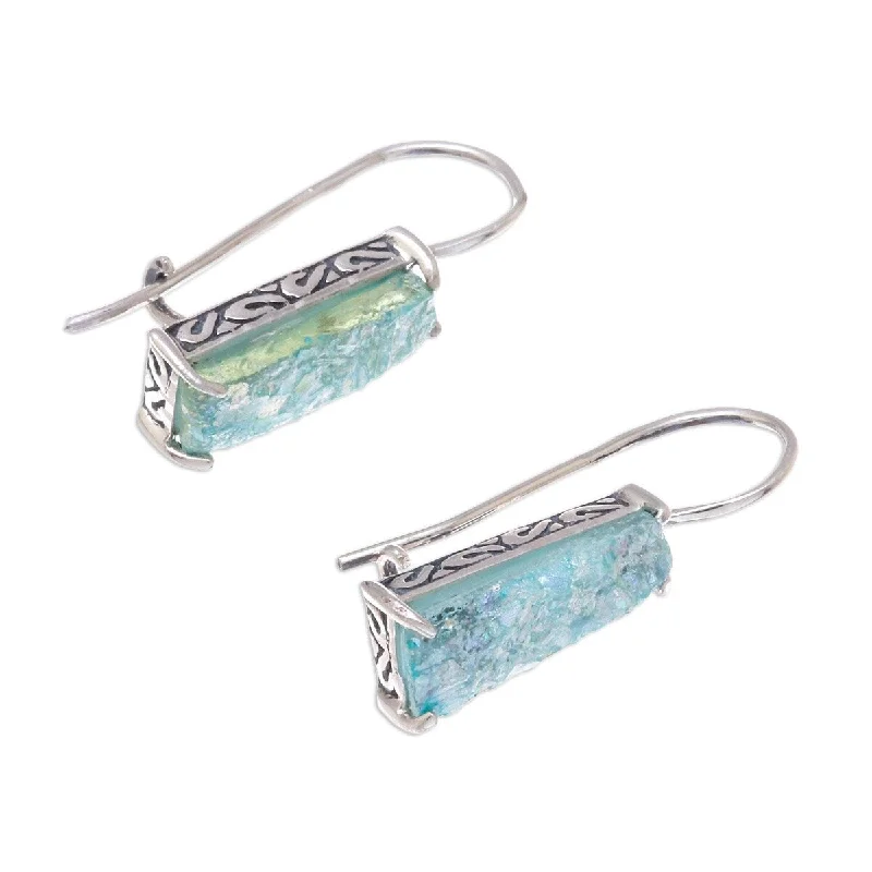 Magnetic Closure Drop Earrings for Easy -NOVICA Roman Towers, Roman glass drop earrings - 0.9*0.3