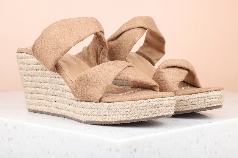 Comfortable sandals for men with slip-on style and supportive footbed for all-day wear-Women Beige Wedge Heels