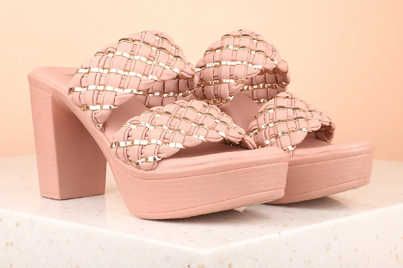 Comfortable sandals for men with slip-resistant soles and adjustable straps for comfort-Women Peach Textured Platform Heels