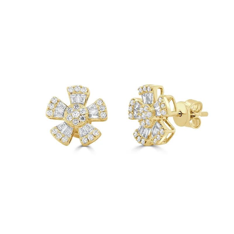 Drop Earrings for Valentine's Day -Joelle Collection Diamond Baguette Flower Earrings 14K Gold