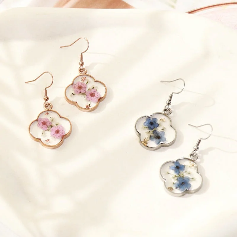 Drop Earrings with Embossed Patterns -Wholesale 6pcs Pink Rose Gold Real Dried Flower Earrings