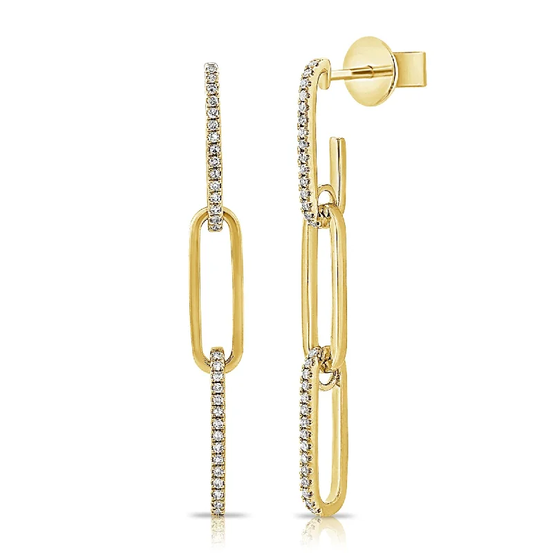 Lightweight Drop Earrings for All Day -Joelle Collection Diamond Link Earrings 14K Gold