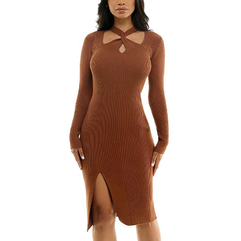 Hippie Dresses with Beads -BCX Womens Juniors Sweater Dress Twisted Cut Out Neck Sweaterdress