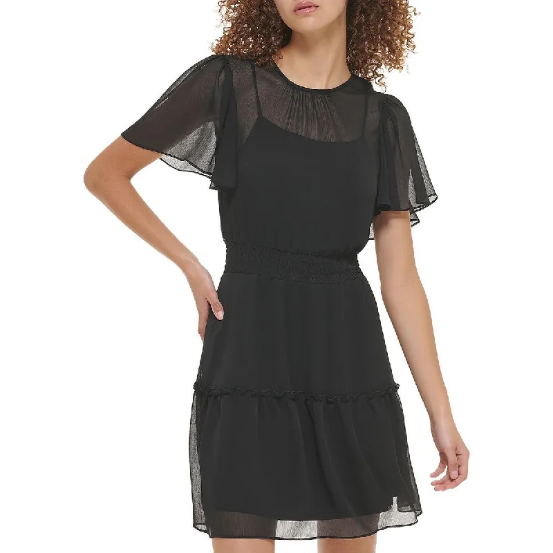 Fringed Dresses for Edgy -Karl Lagerfeld Paris Womens Smocked Short Mini Dress