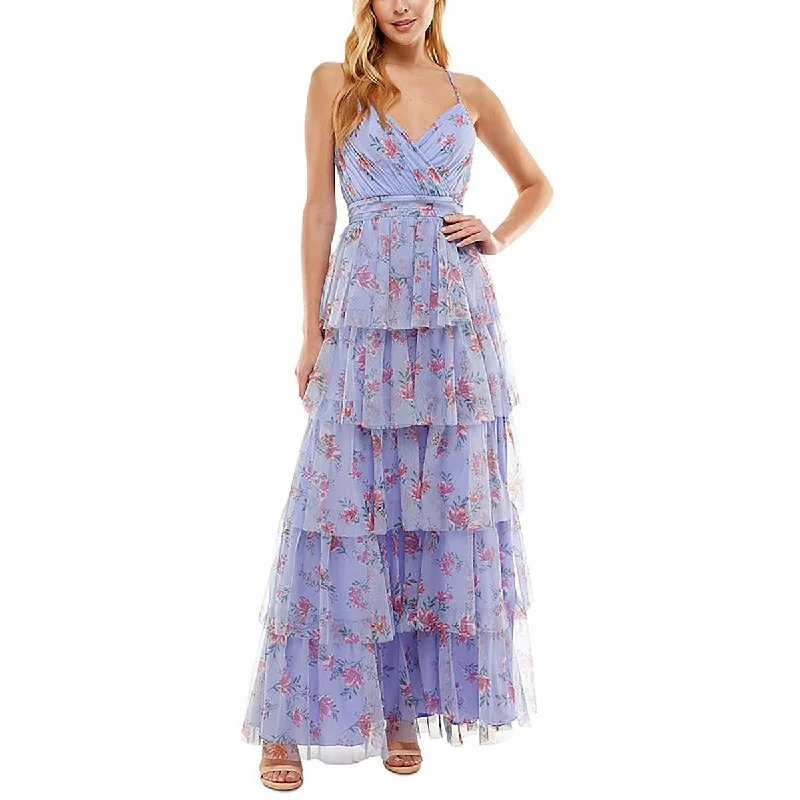 Beach Dresses for Coastal -City Studio Womens Juniors Floral Print Tiered Skirt Evening Dress