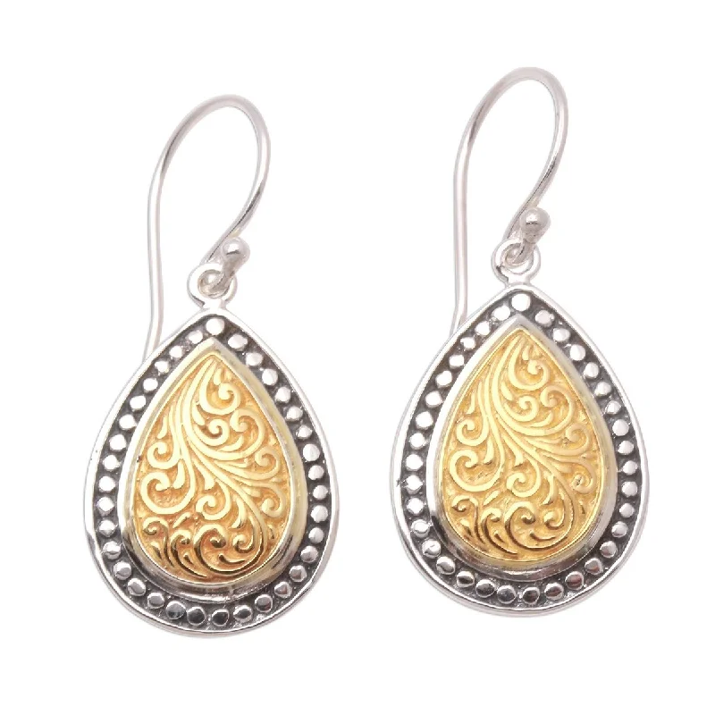 Beaded Drop Earrings for Party -NOVICA Droplet Frames, Gold accented sterling silver dangle earrings - 1.4*0.6