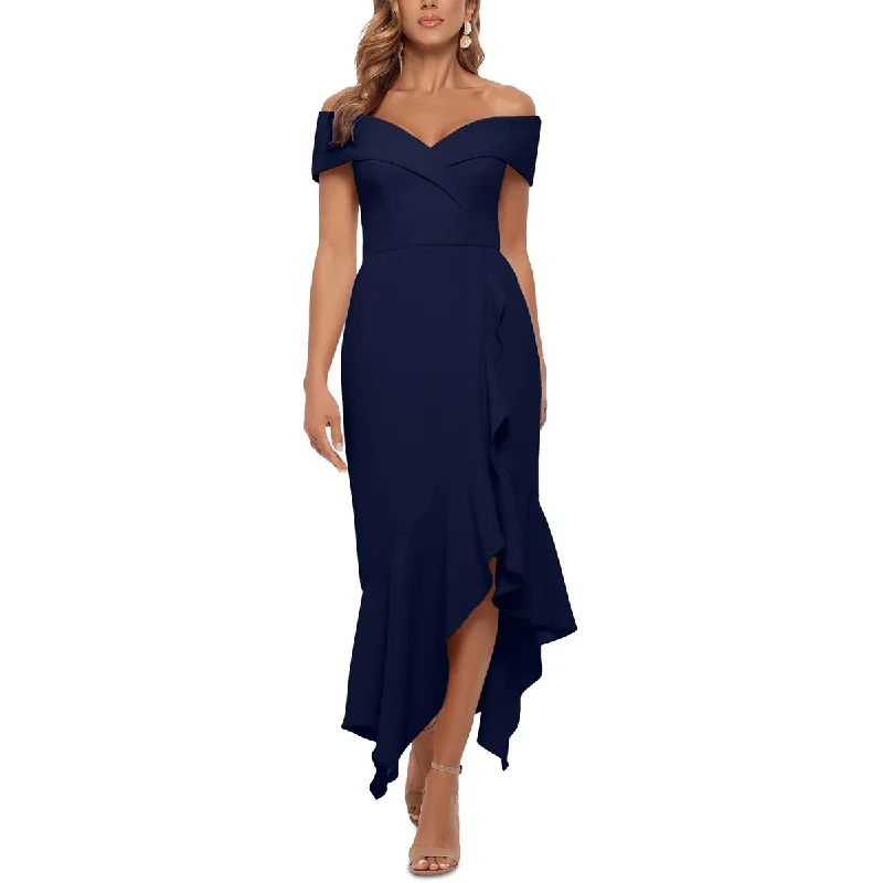 Beaded Dresses for Glamour -Xscape Womens Ruffled Off-The-Shoulder Fit & Flare Dress