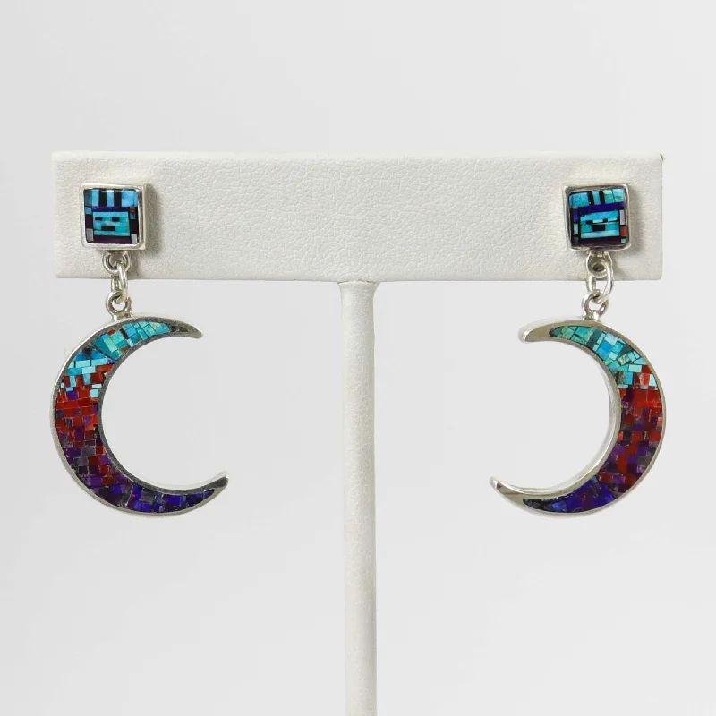 Drop Earrings for Formal Attire -Inlay Moon Earrings