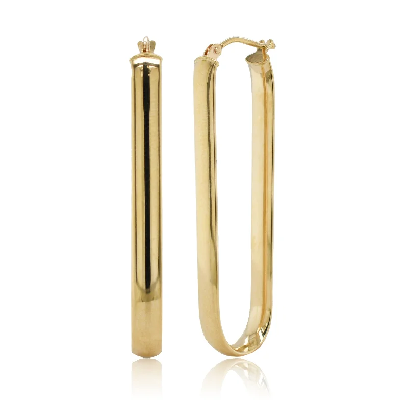 Drop Earrings for Bridesmaids Look -Joelle Collection Gold Oblong Shape Earrings 14K Yellow Gold 4x40 MM 1.50 inches