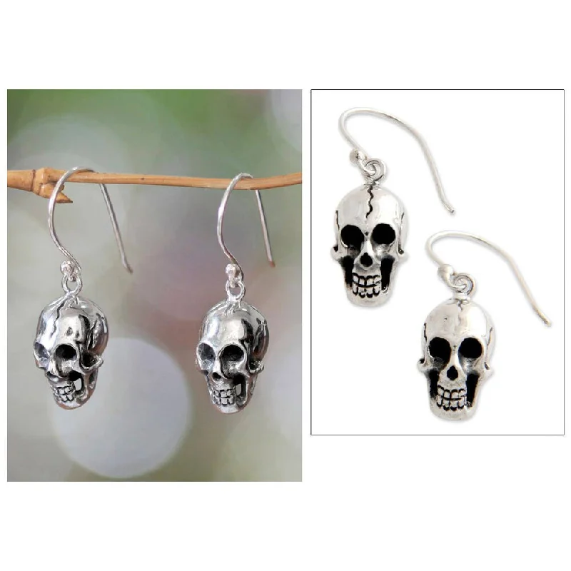 Pearl Drop Earrings for Elegance -NOVICA Handmade Sterling Silver 'Immortal Skull' Earrings (Indonesia)