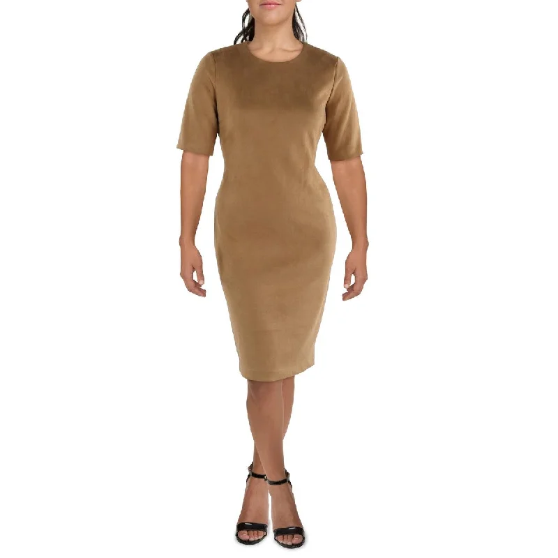 Evening Dresses for Formal Events -Anne Klein Womens Faux Suede Short Sleeves Sheath Dress