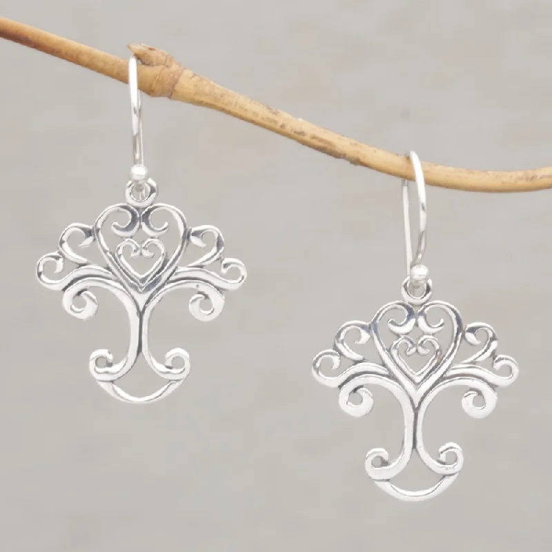 Drop Earrings with Enamel Coating -Handmade Sterling Silver 'Loving Tree' Earrings (Indonesia)