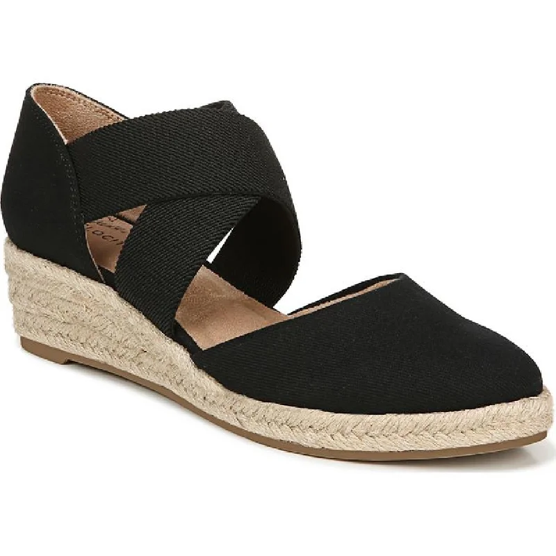 Stylish sandals for women with metallic leather straps and cushioned footbed-LifeStride Womens Keaton  Canvas Slip On Wedge Heels