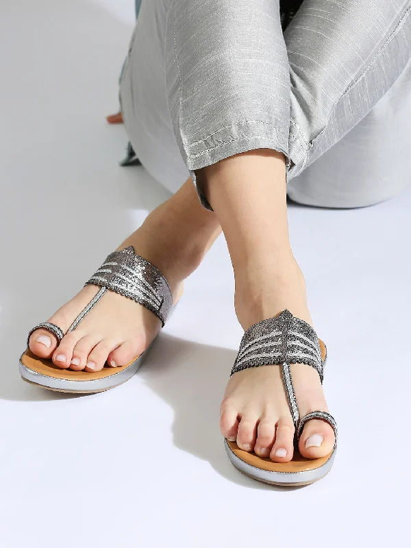 Casual sandals for women with cork footbed and supportive straps for comfort-Women Pewter Embellished Wedge Heels