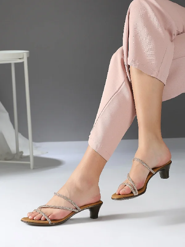 Trendy sandals for women with platform soles and stylish open-toe design for fashion-Women Rose Gold Strappy Open Toe Block Heels