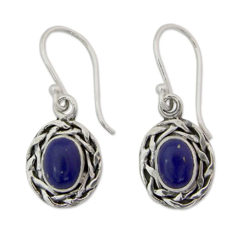 Drop Earrings with Knot Designs -Handmade Sterling Silver 'Indian Basket' Lapis Lazuli Earrings (India) - 1.2*0.5