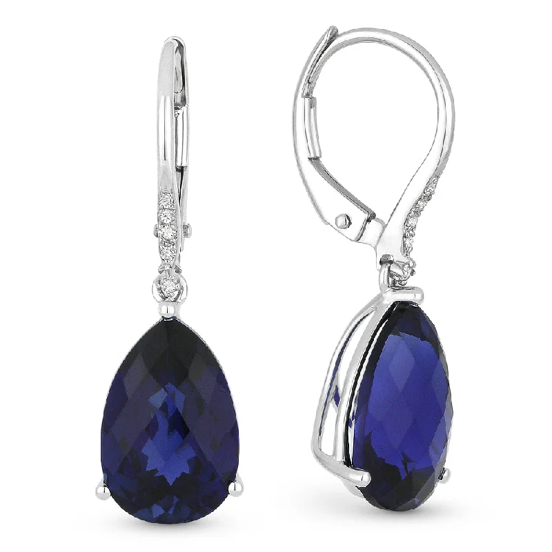 Drop Earrings for Engagement Party -6.5 16.9 Mm 8.48Ct Created Sapphire Drop/dangle Earrings In 14K White Gold