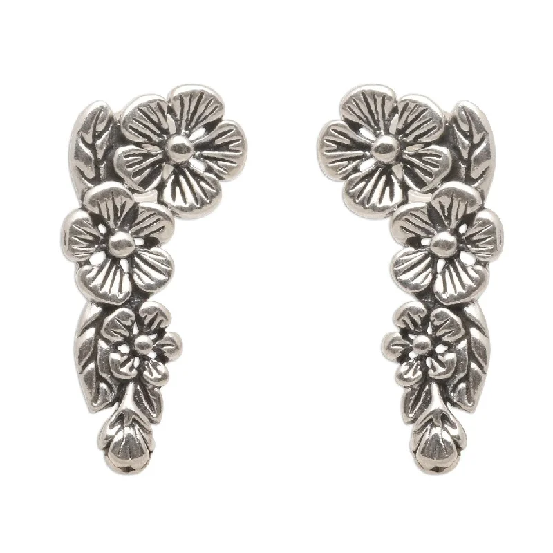 Short Drop Earrings for Subtle -NOVICA Tropical Allamanda, Sterling silver climber earrings - 0.7L*0.4W