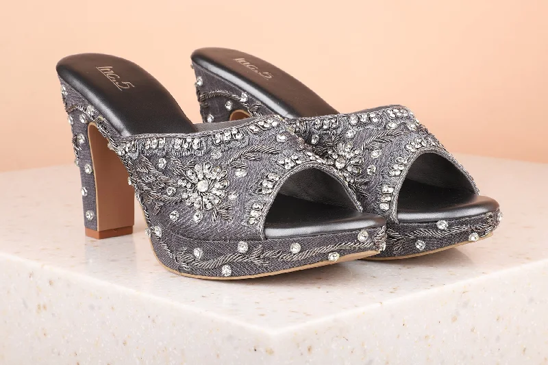 Trendy sandals for women with gladiator style and buckle details for flair-Women Gun Metal Party Peep Toes Heels