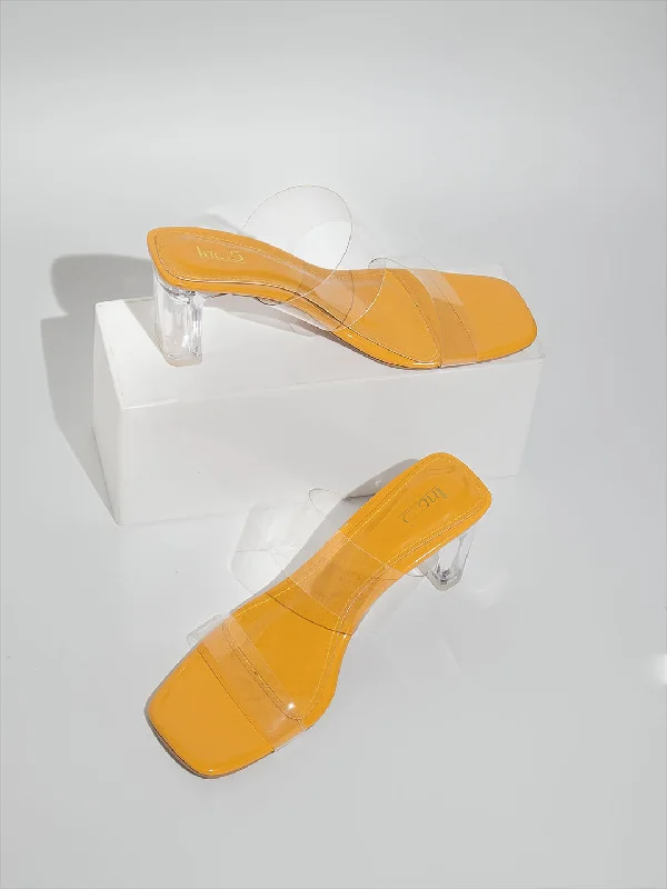 Beach sandals for men with quick-drying design and comfortable fit for vacations-Women Mustard Transparent Block Heels