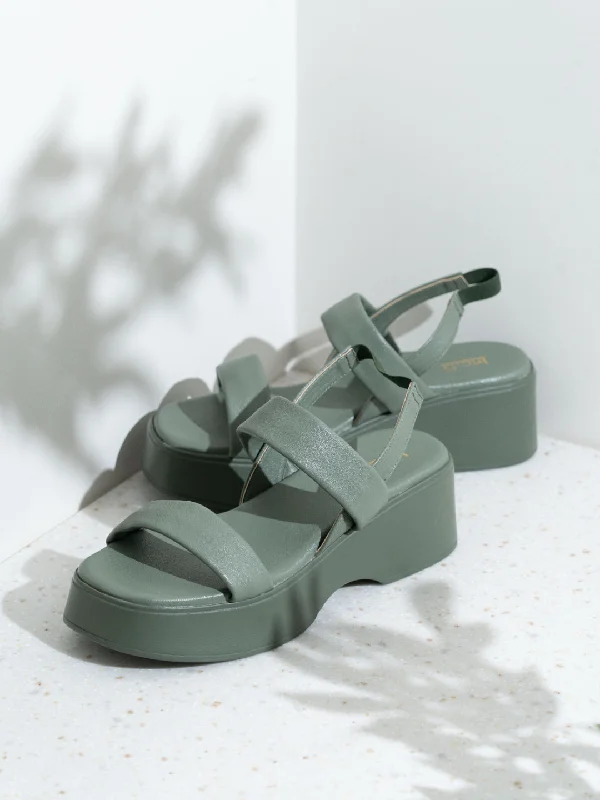 Elegant sandals for evening events with satin finish and embellished details-Womens Green Party Wear Solid Round Toe Heels