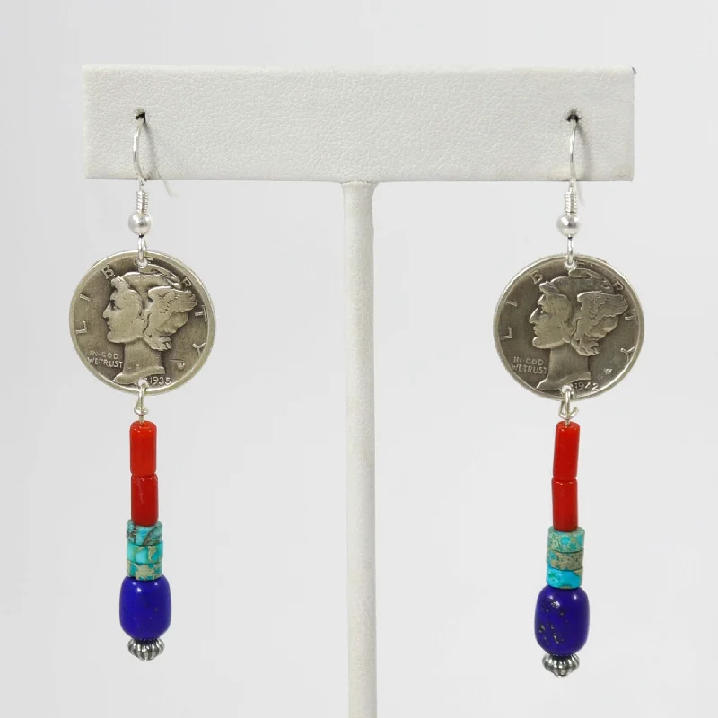 Large Drop Earrings for Statement -Mercury Dime Earrings