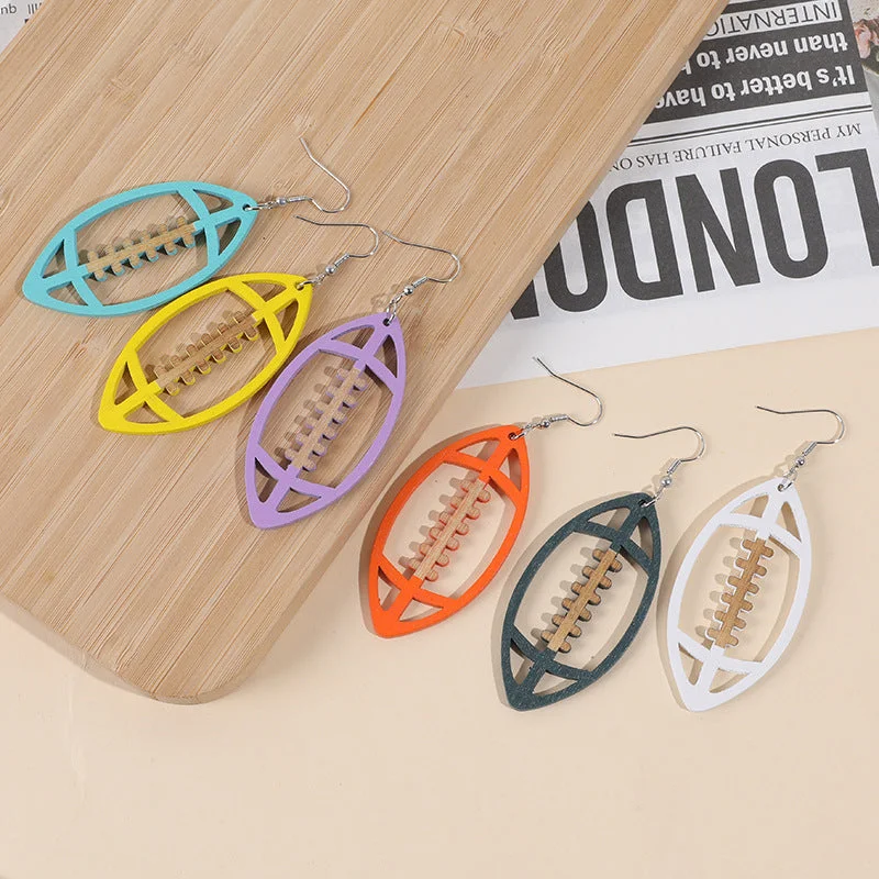 African Drop Earrings with Culture -Wholesale Colorful Oval Football Shape Wooden Vintage Earrings