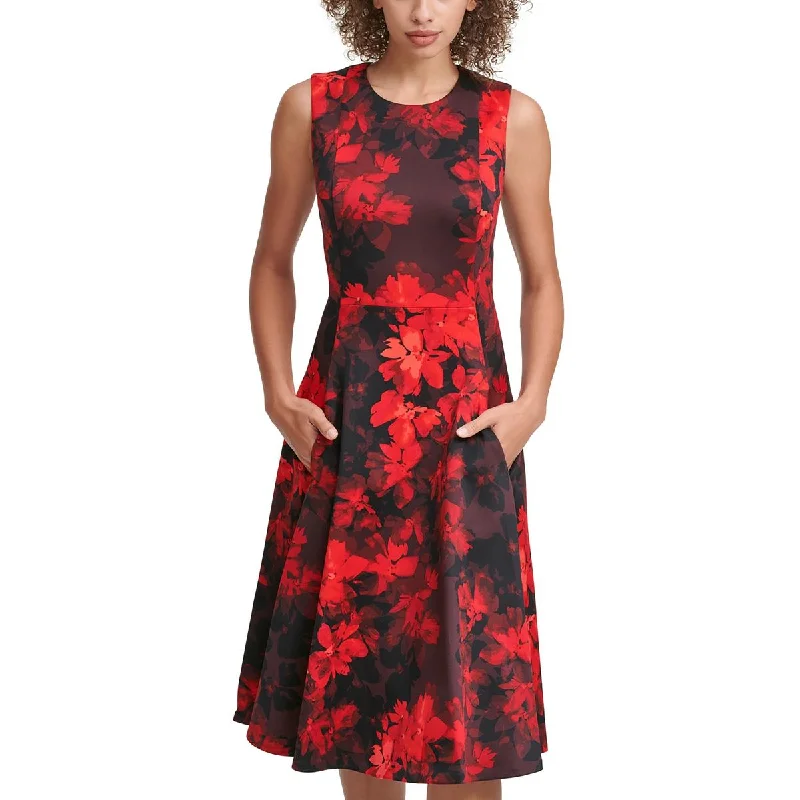 Silk Dresses for Luxurious -Calvin Klein Womens Floral Print Crepe Fit & Flare Dress