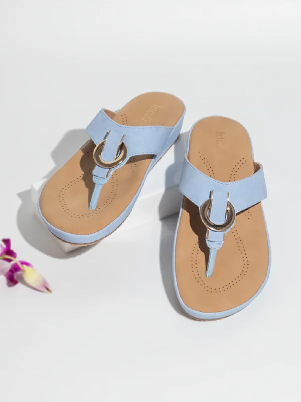 Elegant sandals for women with decorative buckle and strappy design for chic look-Women Blue Solid Comfort Heels Sandals