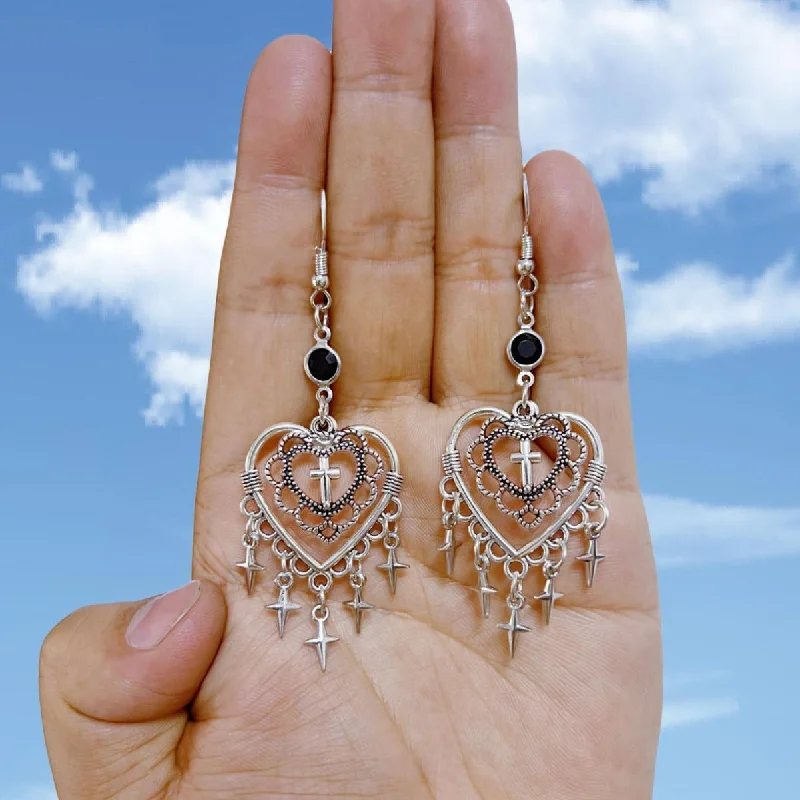 Rhinestone Drop Earrings for Sparkle -Wholesale Gothic Punk Vintage Cross Heart Earrings