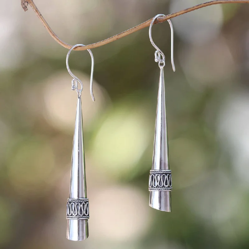 Punk Drop Earrings with Spikes -Handmade Sterling Silver 'Modern Paths' Earrings (Indonesia)