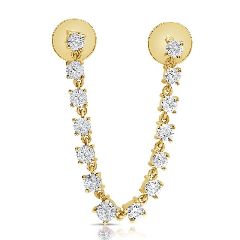 Drop Earrings for Party Look -Joelle Collection Diamond Chain Earrings 14K Gold for Double Peircing